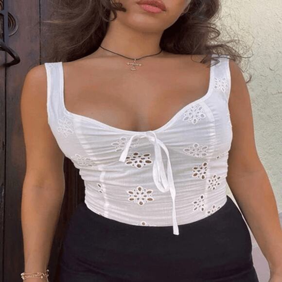 Princess Polly Y2K Coquette Lolita Ivory Eyelet Sweetheart Corset Whimsical Top - Picture 1 of 6